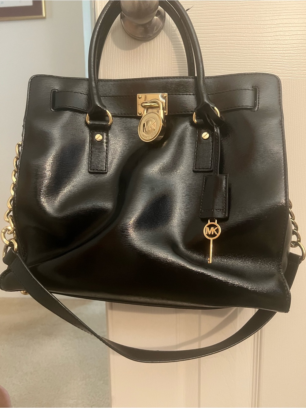 Michael Kors Black Leather Tote with Gold Hardware
